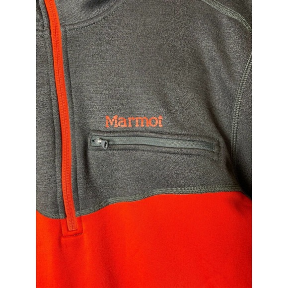 Marmot Men's Medium Orange Gray Fleece Lightweight 1/2 Half Zip Mock Pullover - Picture 2 of 5